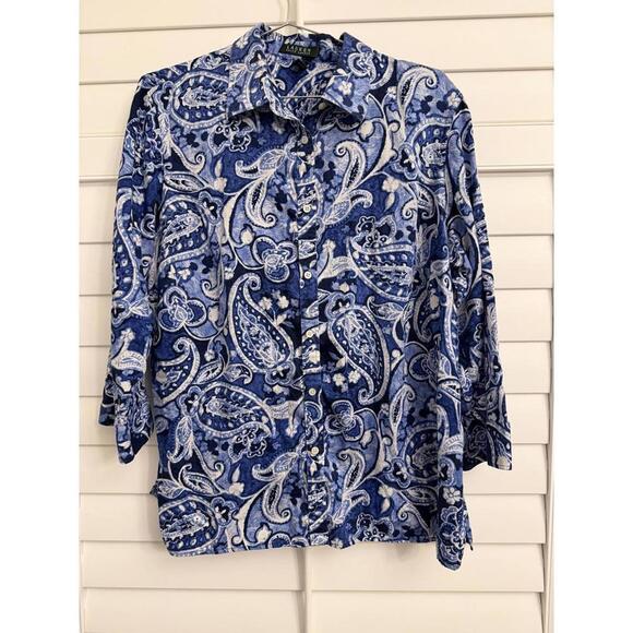 Lauren Ralph Lauren Tops - Lauren by Ralph Lauren women’s  blue paisley print button down shirt size 1X
